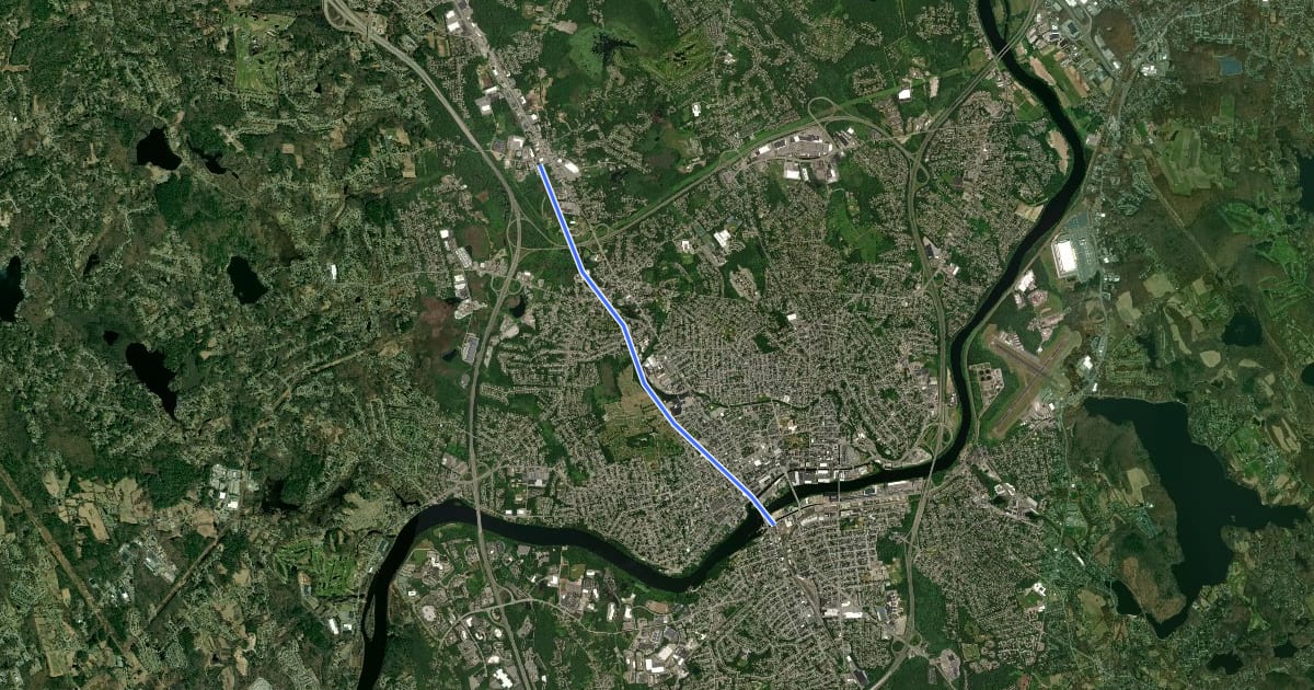Маршрут Methuen Rail Trail на спутниковом снимке