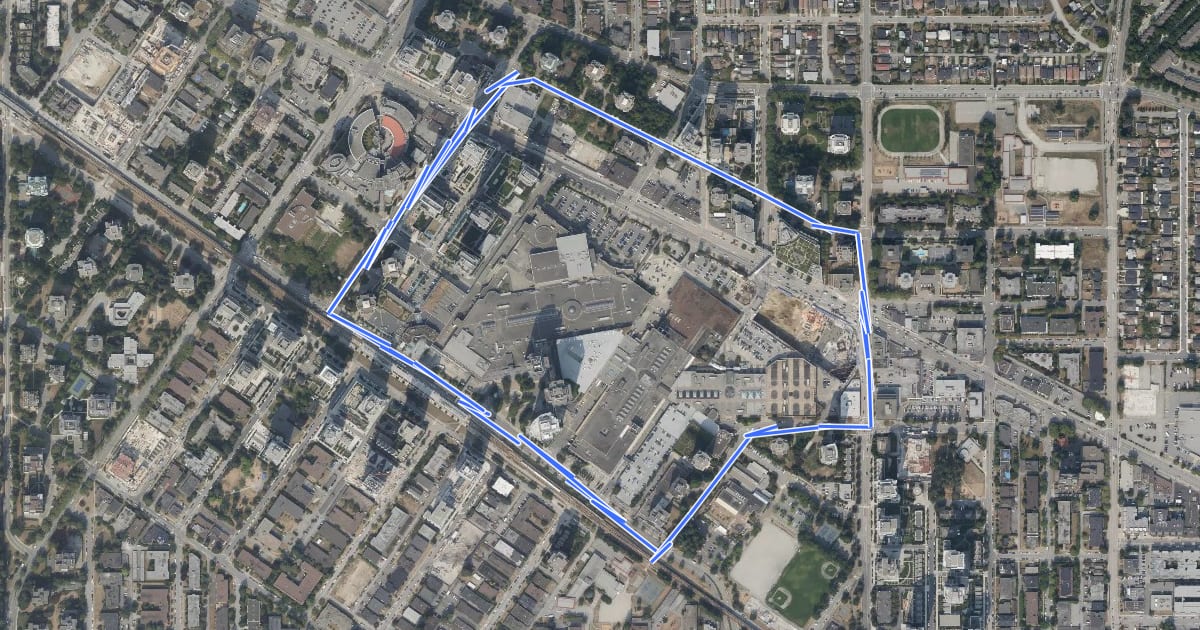 Маршрут Metrotown Bikeway на спутниковом снимке
