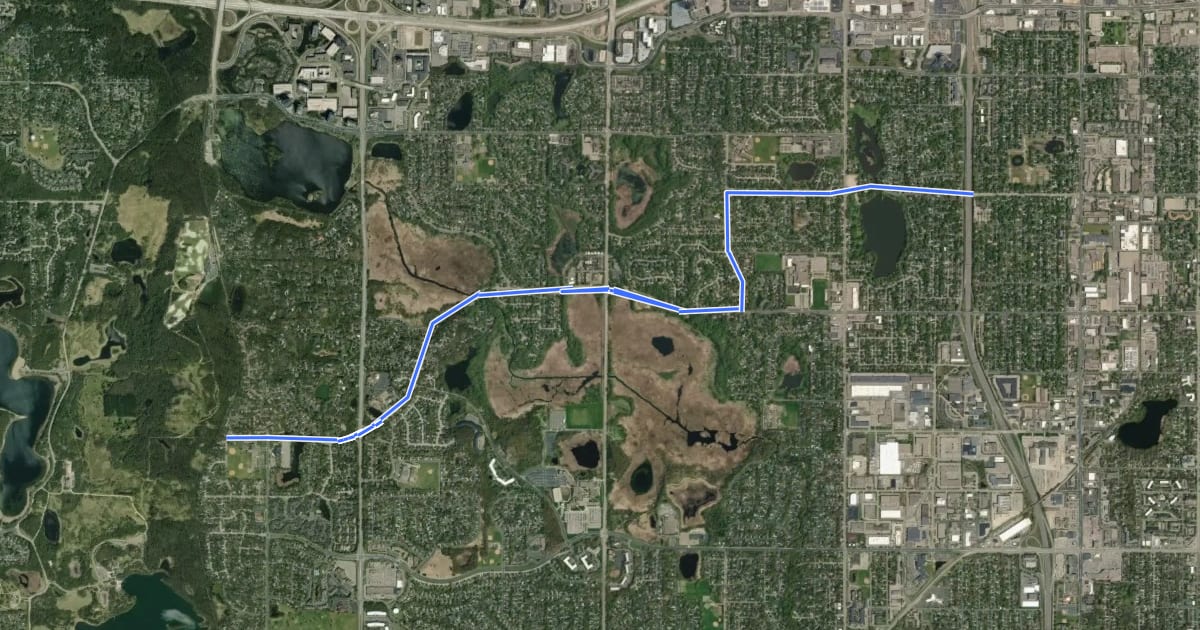 Маршрут Mid City Bikeway на спутниковом снимке