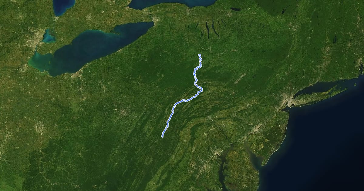 Маршрут Mid-State Trail на спутниковом снимке