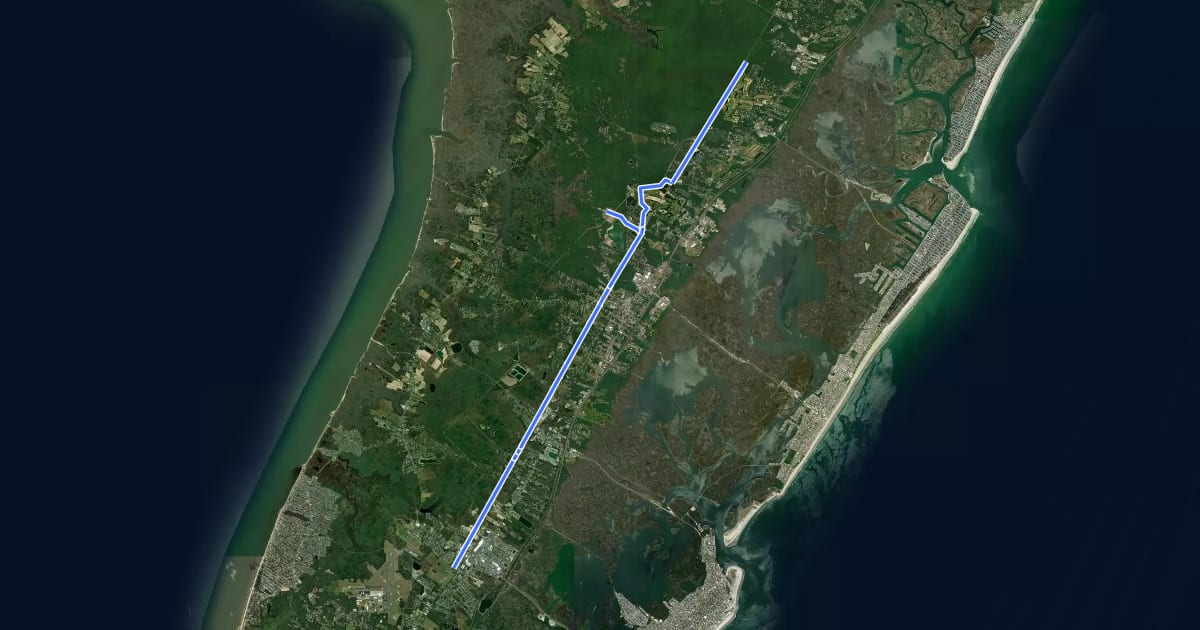 Маршрут Middle Township Bike Path на спутниковом снимке