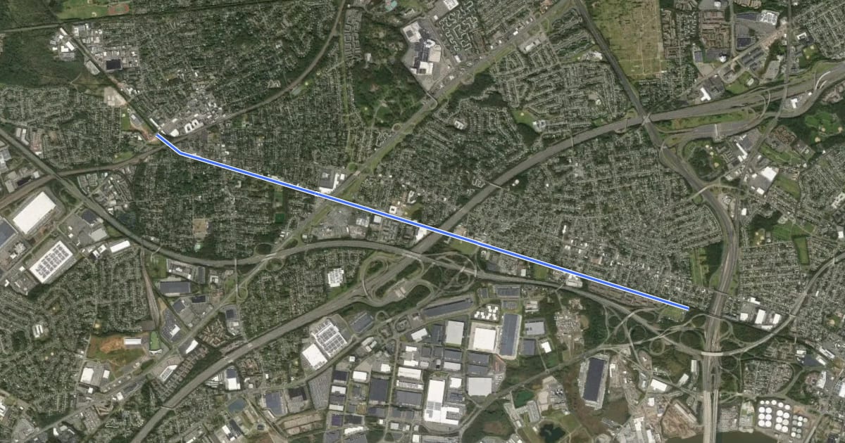 Маршрут Middlesex Greenway на спутниковом снимке