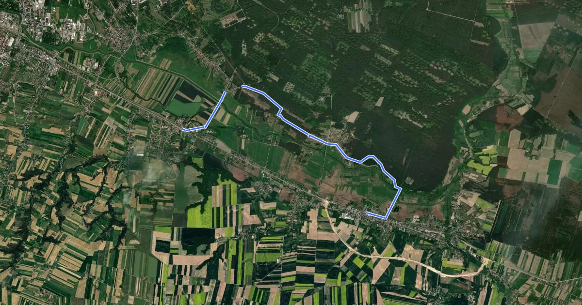 Маршрут Ćmielów - Bodechów на спутниковом снимке