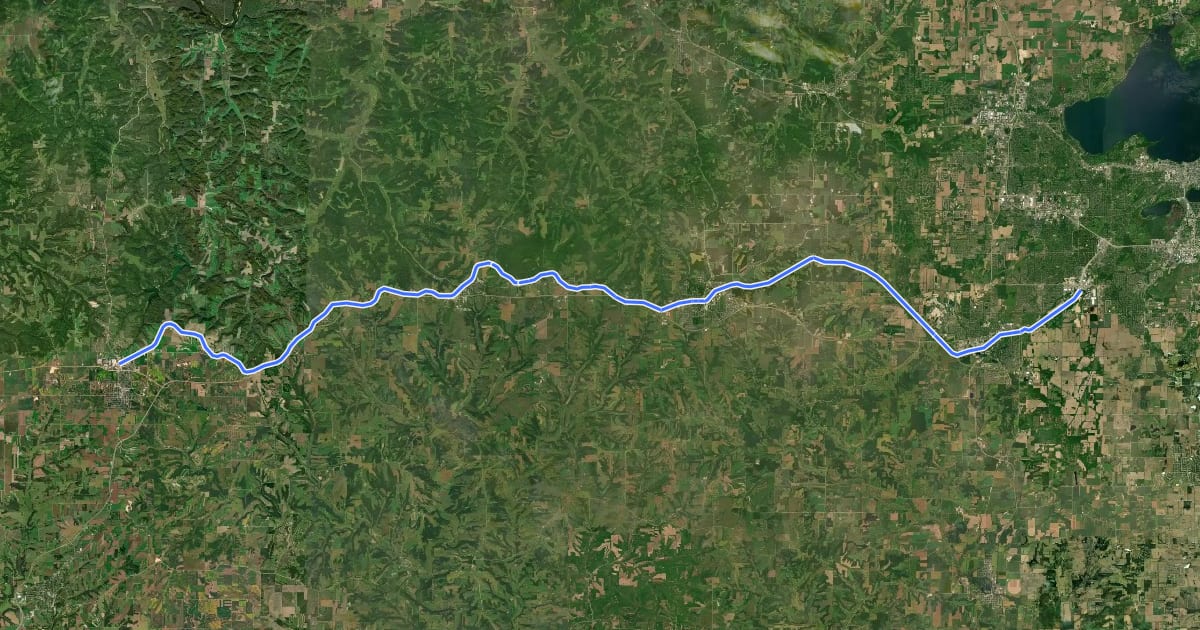 Маршрут Military Ridge State Trail на спутниковом снимке