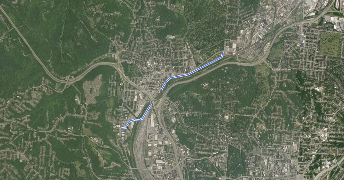 Маршрут Mill Creek Greenway Trail на спутниковом снимке