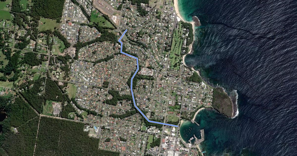 Маршрут Millards Creek Shared Path на спутниковом снимке