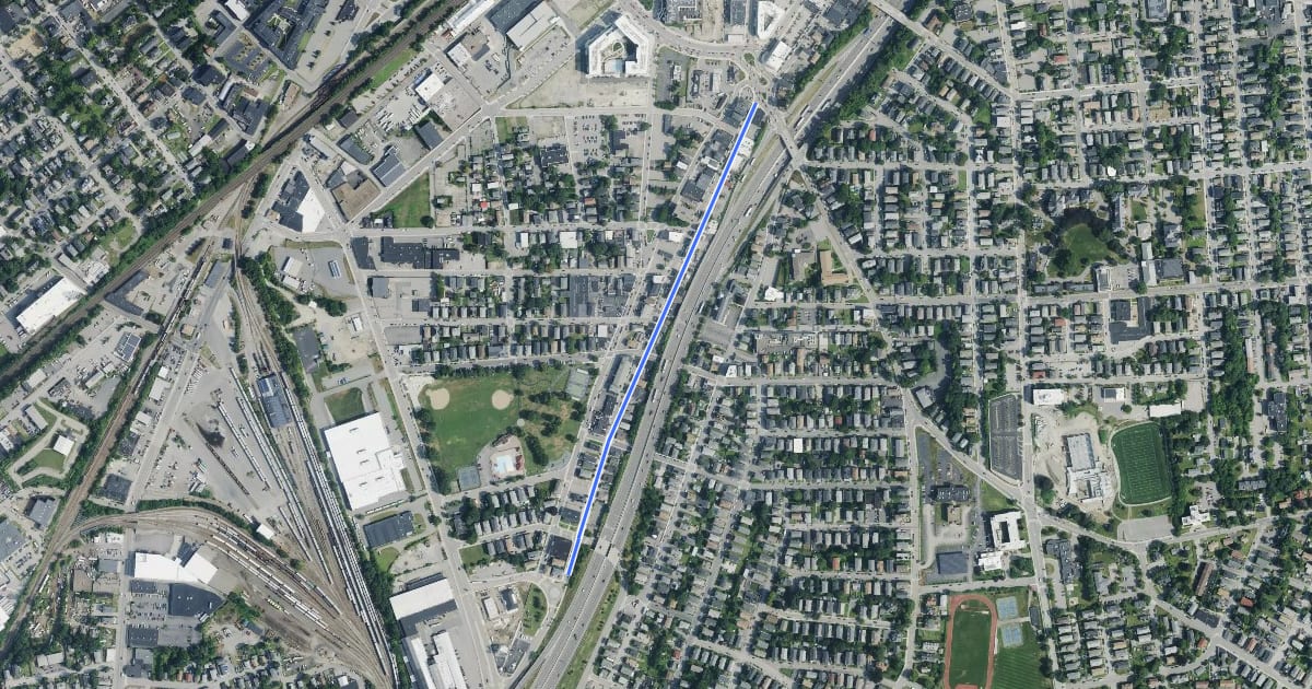 Маршрут Millbury Street на спутниковом снимке