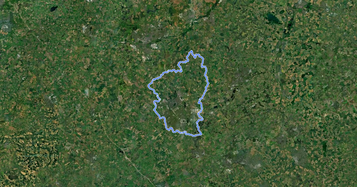Маршрут Milton Keynes Boundary Walk на спутниковом снимке