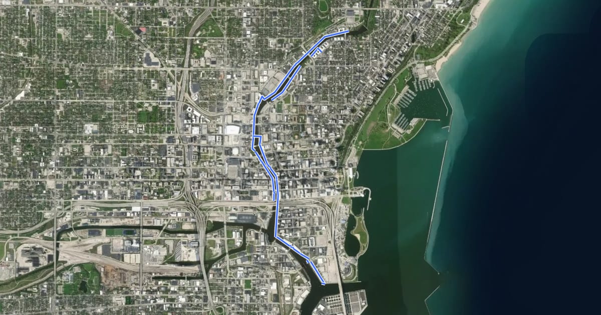 Маршрут Milwaukee RiverWalk на спутниковом снимке