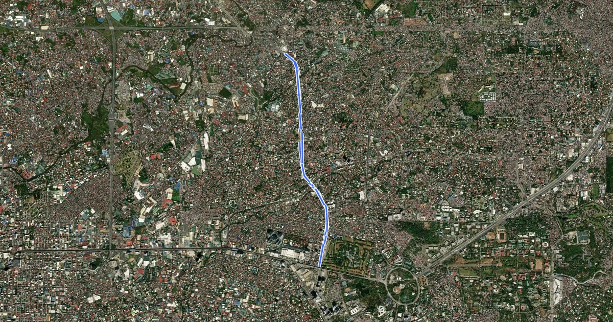 Маршрут Mindanao Avenue bicycle lanes на спутниковом снимке