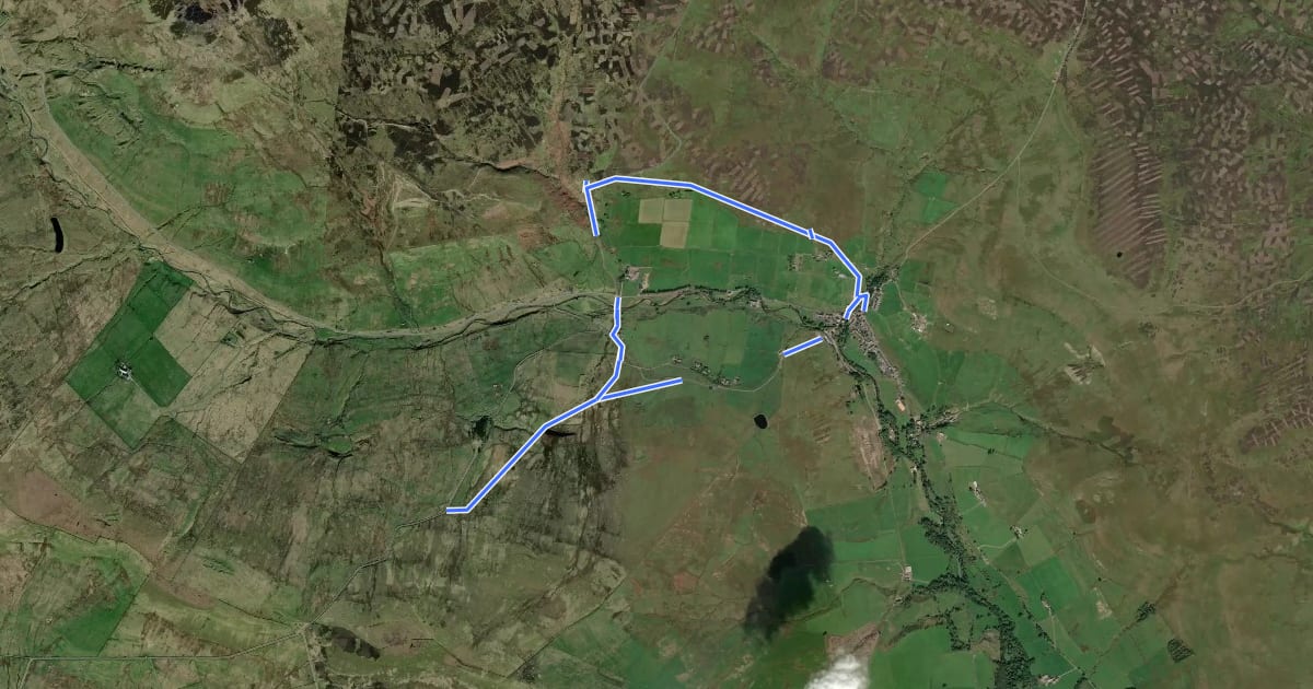 Маршрут Mineral Valleys Walk: Rookhope на спутниковом снимке