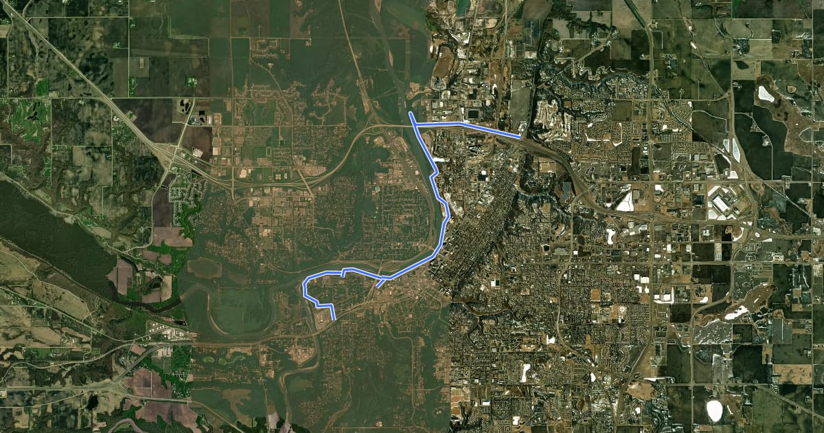 Маршрут Minnesota River Trail на спутниковом снимке