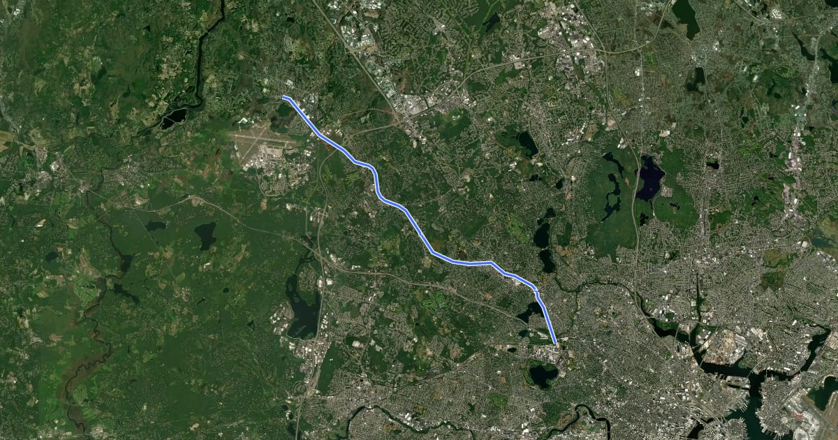 Маршрут Minuteman Bikeway на спутниковом снимке