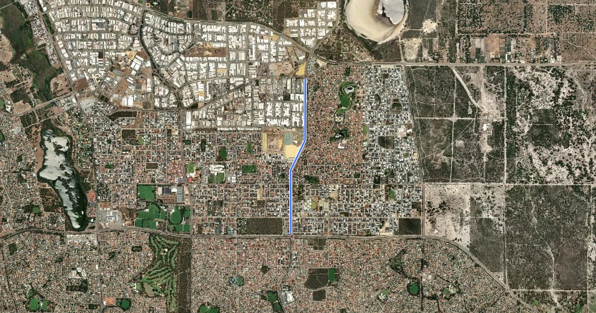 Маршрут Mirrabooka Avenue Shared Path на спутниковом снимке