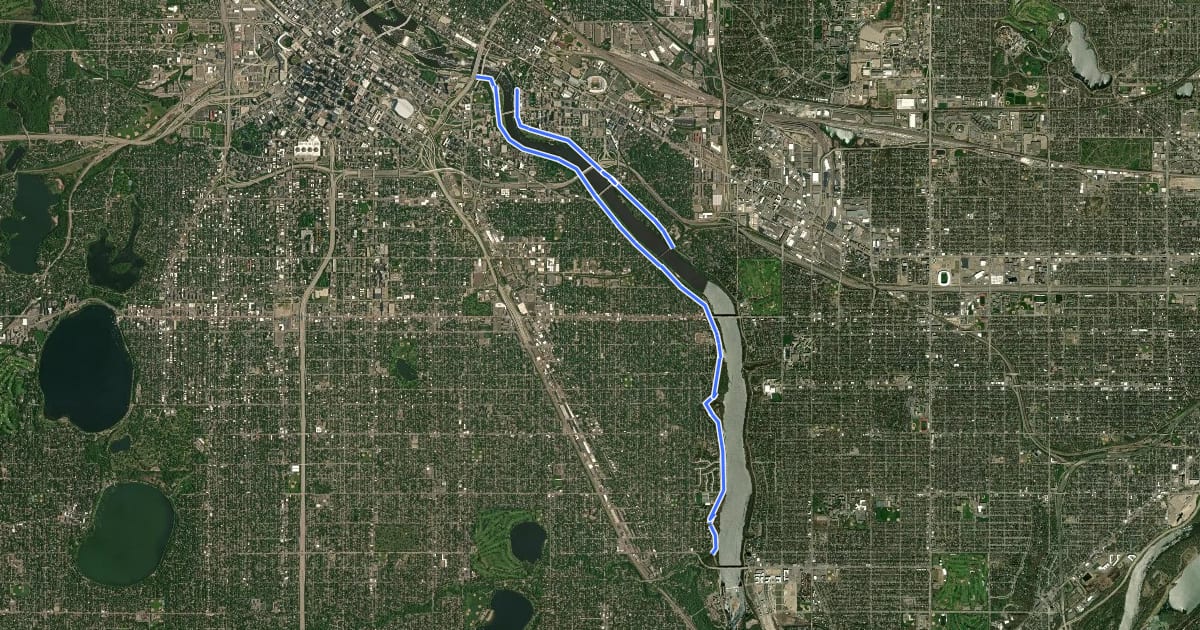 Маршрут Mississippi River Byway District на спутниковом снимке