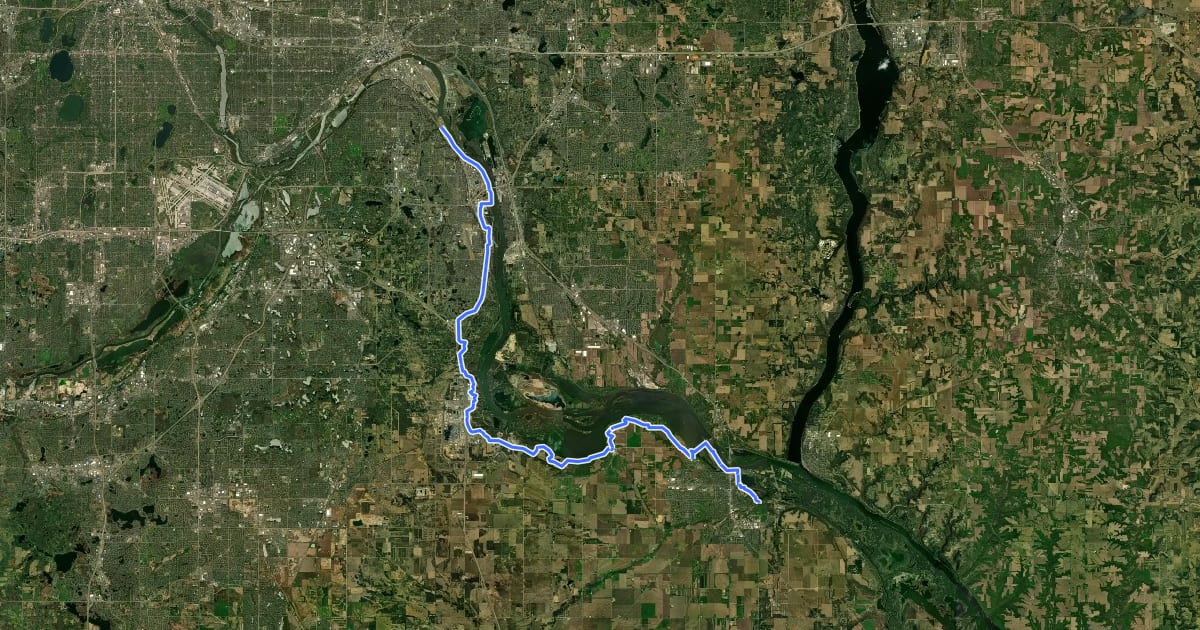 Маршрут Mississippi River Greenway на спутниковом снимке