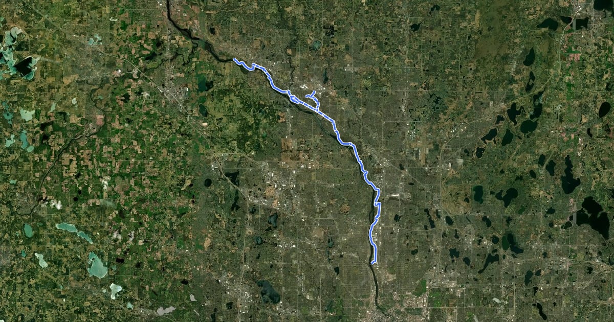 Маршрут Mississippi River Regional Trail на спутниковом снимке