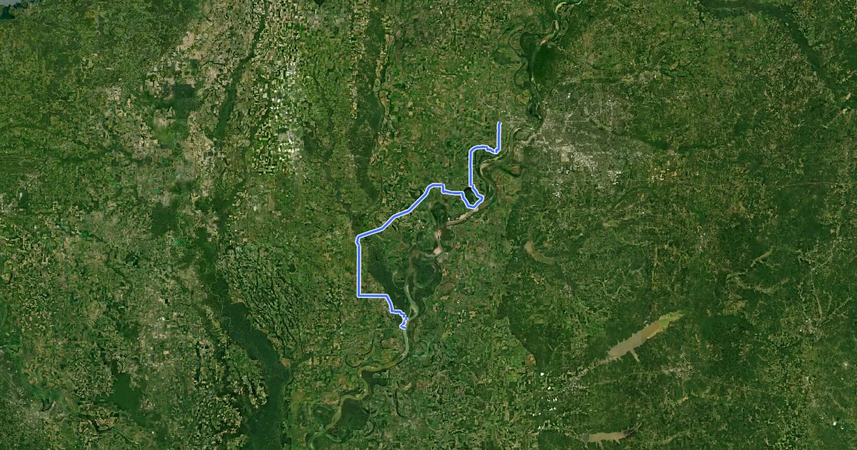 Маршрут Mississippi River Trail (Arkansas) на спутниковом снимке