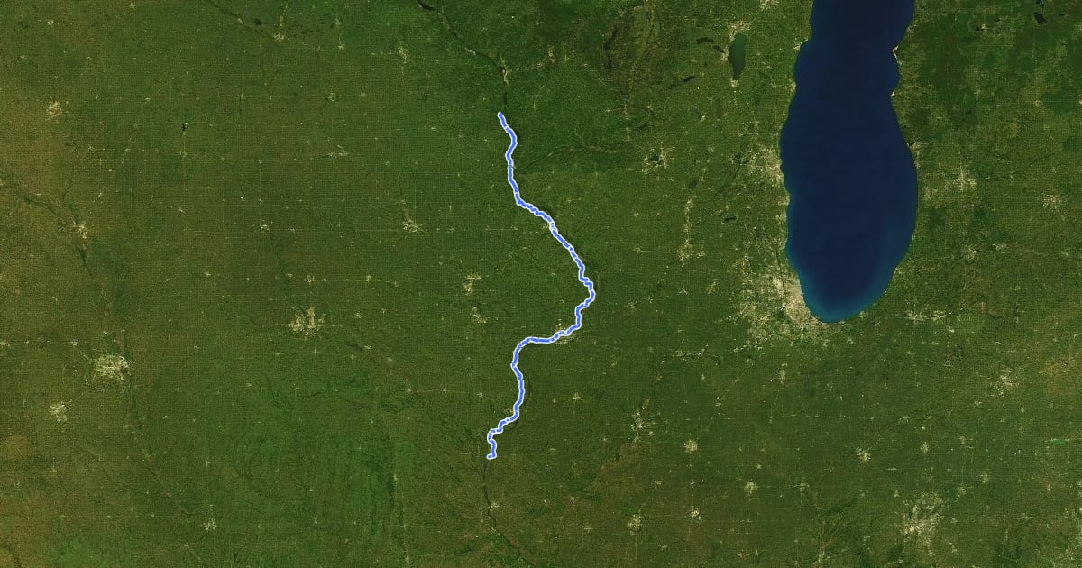 Маршрут Mississippi River Trail (Iowa) на спутниковом снимке