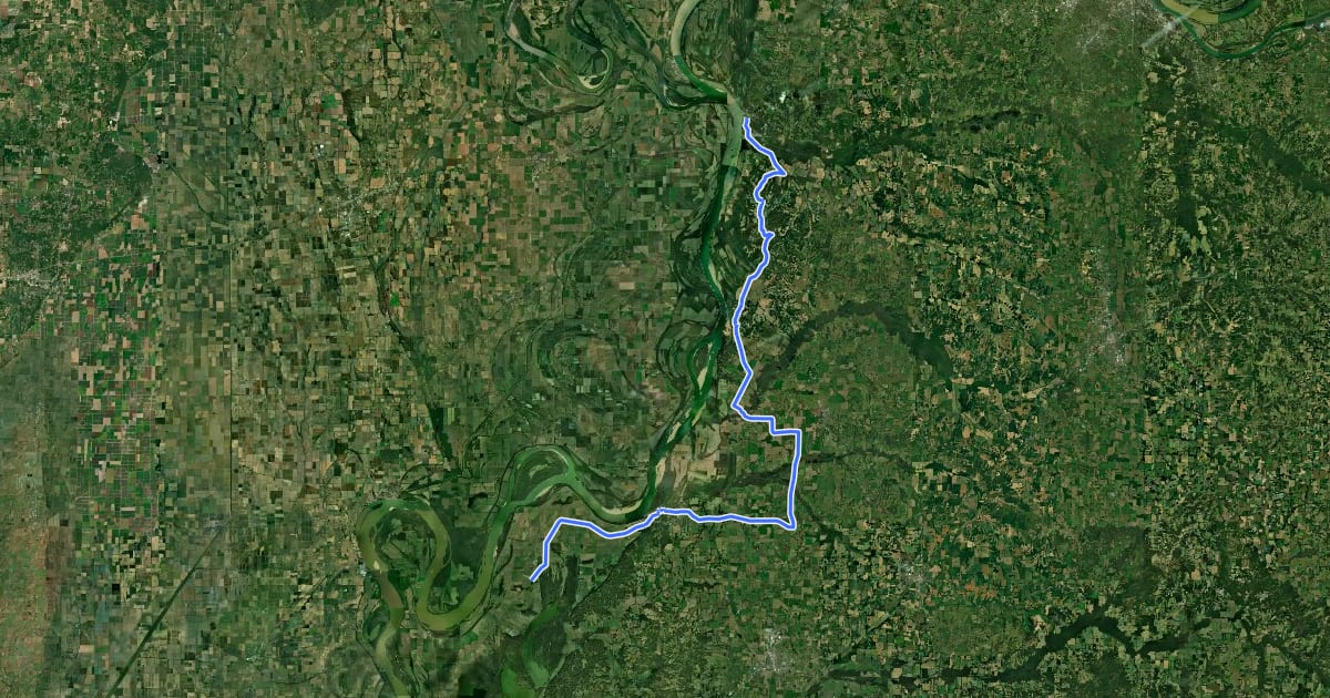 Маршрут Mississippi River Trail (Kentucky) на спутниковом снимке