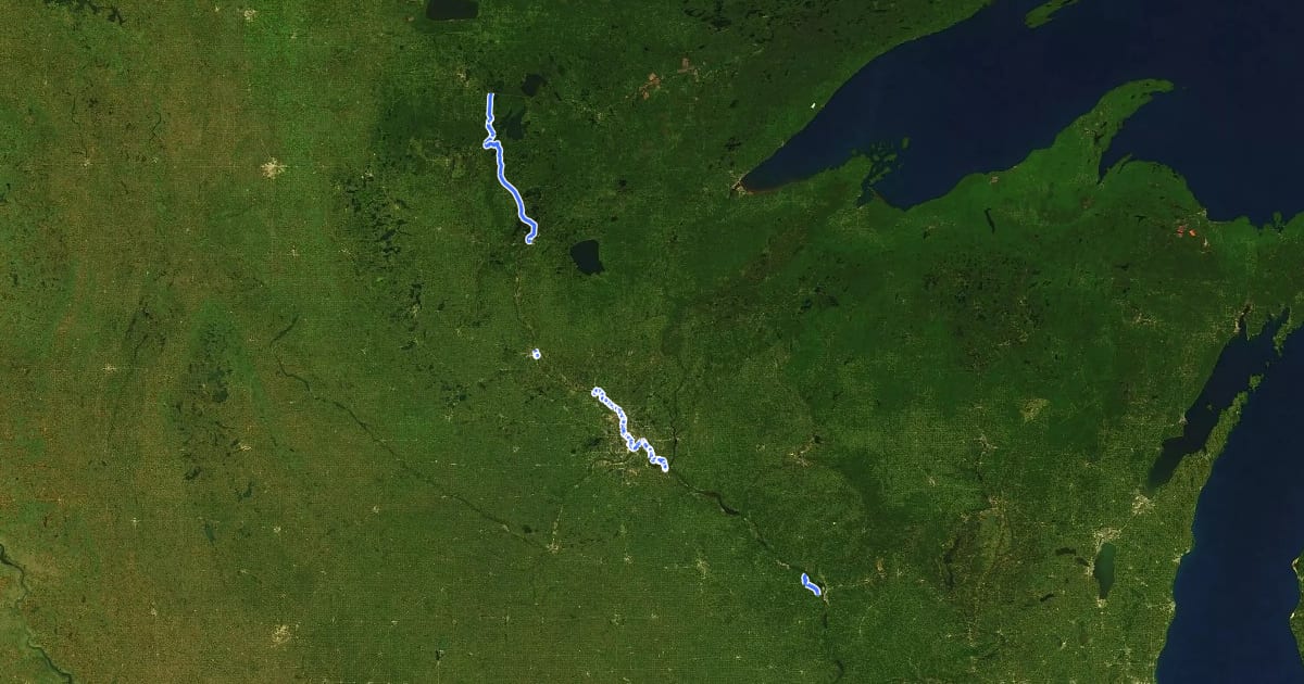 Маршрут Mississippi River Trail (Minnesota-Alternate) на спутниковом снимке