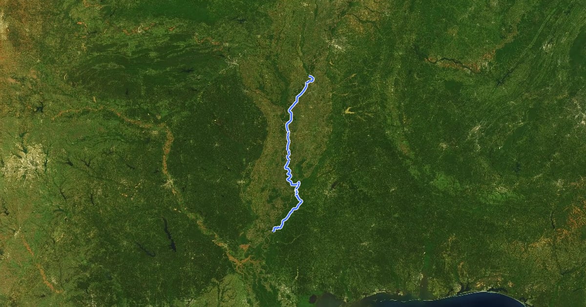 Маршрут Mississippi River Trail (Mississippi) на спутниковом снимке