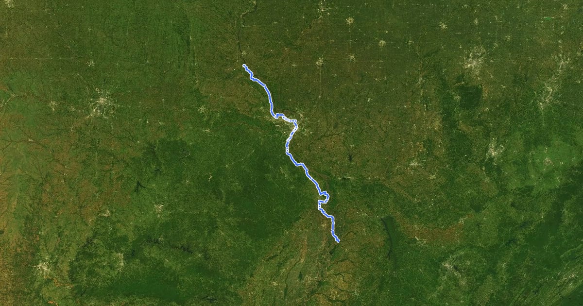 Маршрут Mississippi River Trail (Missouri) на спутниковом снимке