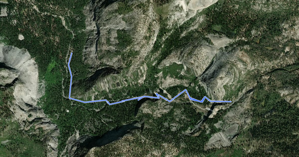 Маршрут Mist Trail на спутниковом снимке