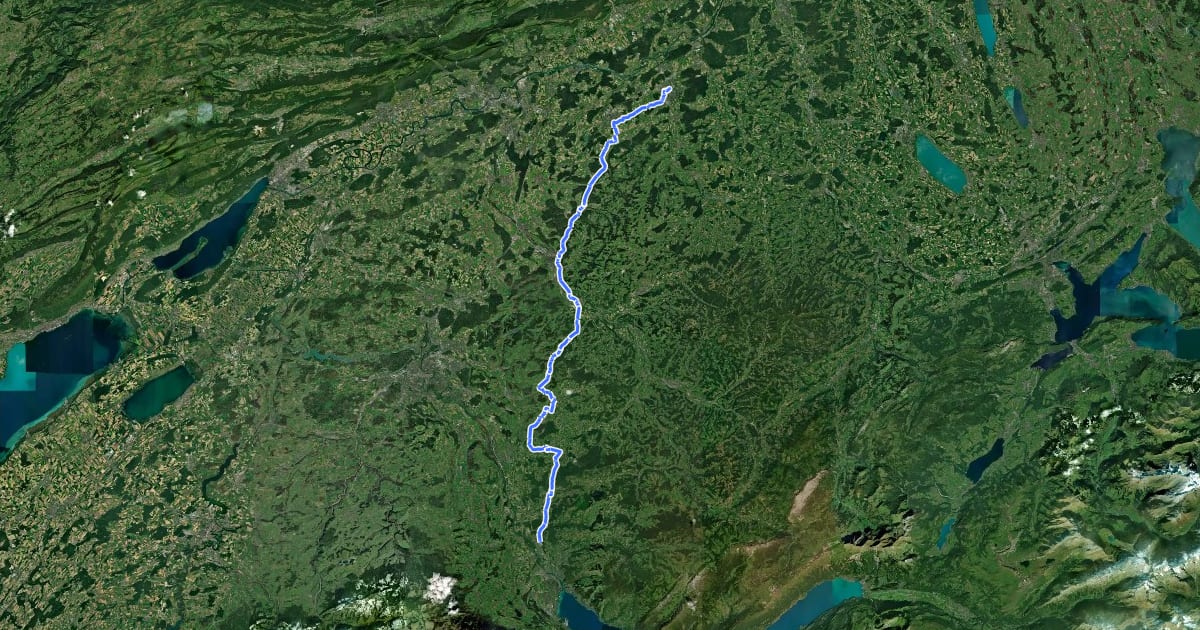 Маршрут Mittelländer Hügelroute на спутниковом снимке