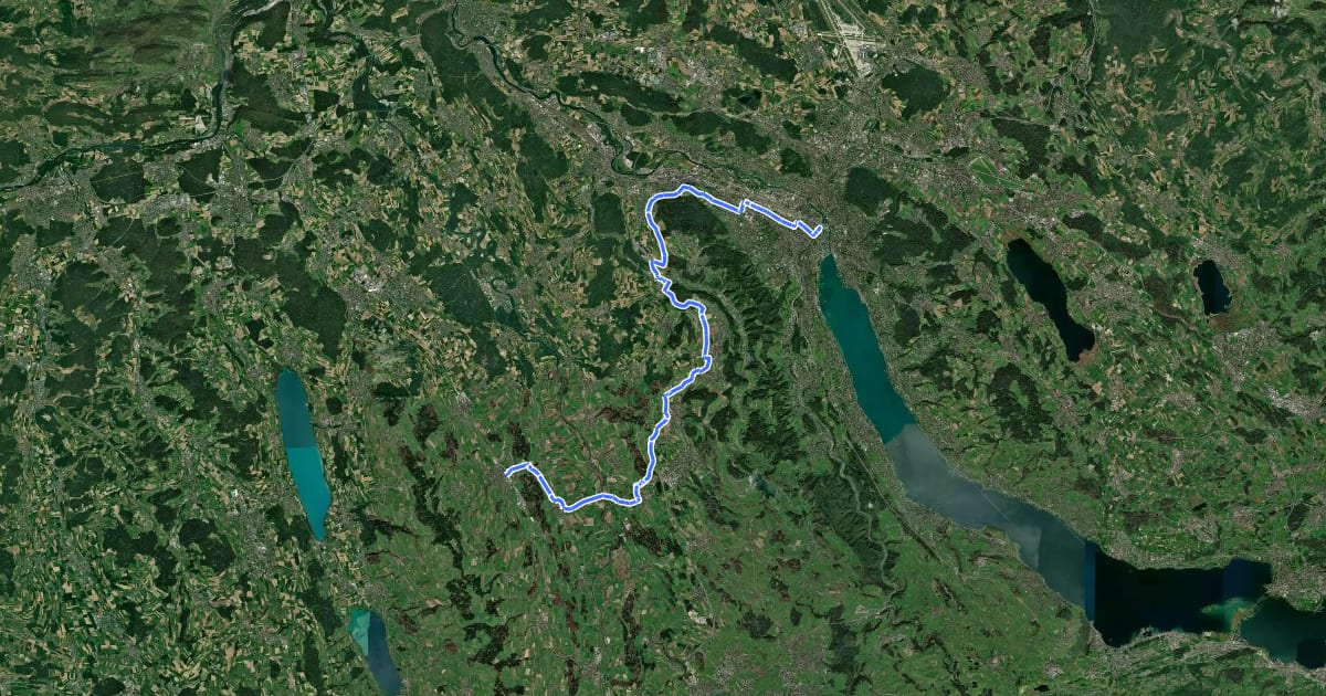 Маршрут Mittelländer Hügelroute на спутниковом снимке