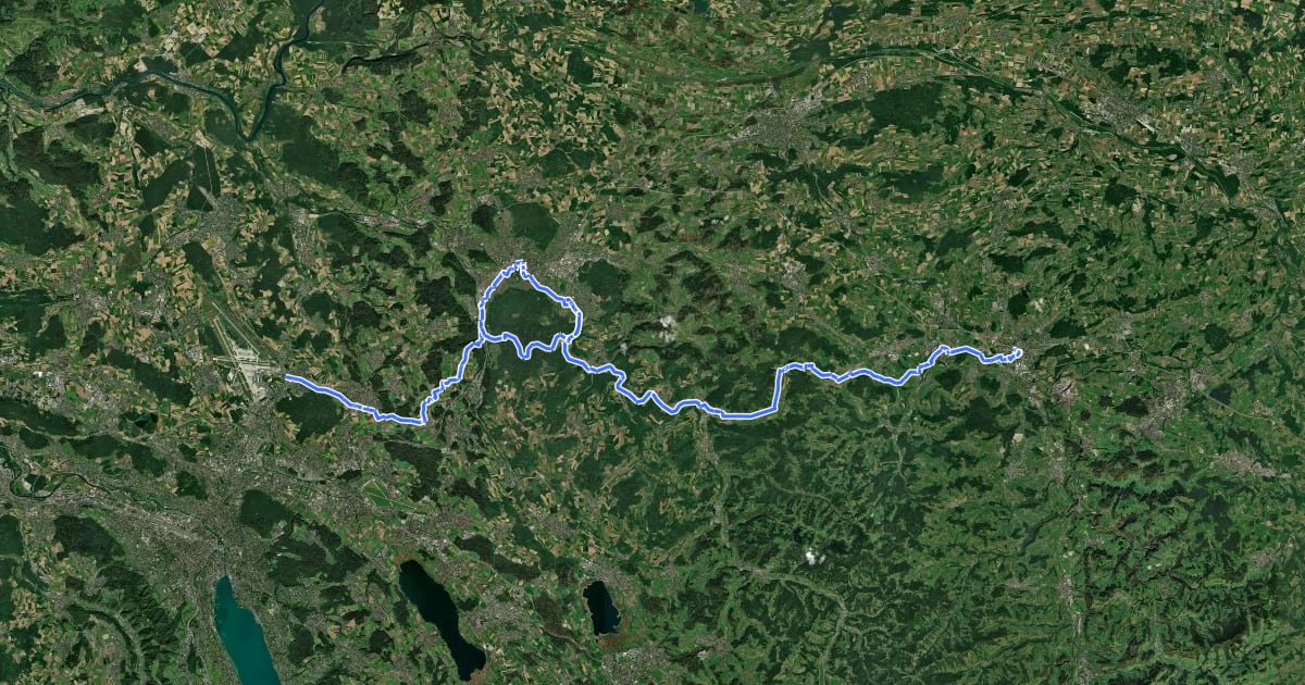 Маршрут Mittelland-Route на спутниковом снимке