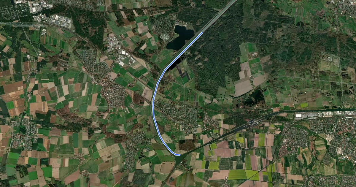 Маршрут Mittellandkanal Nord Abzweig Calberlah (77) - Tankumsee Elbe-Seitenkanal Ost (76) на спутниковом снимке