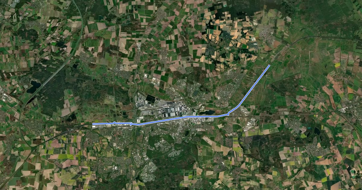 Маршрут Mittellandkanal Politz (07) - Mittellandkanal nördlich Containerhafen Fallersleben (00) на спутниковом снимке