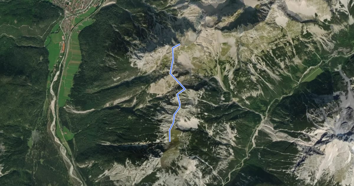 Маршрут Mittenwalder Höhenweg на спутниковом снимке