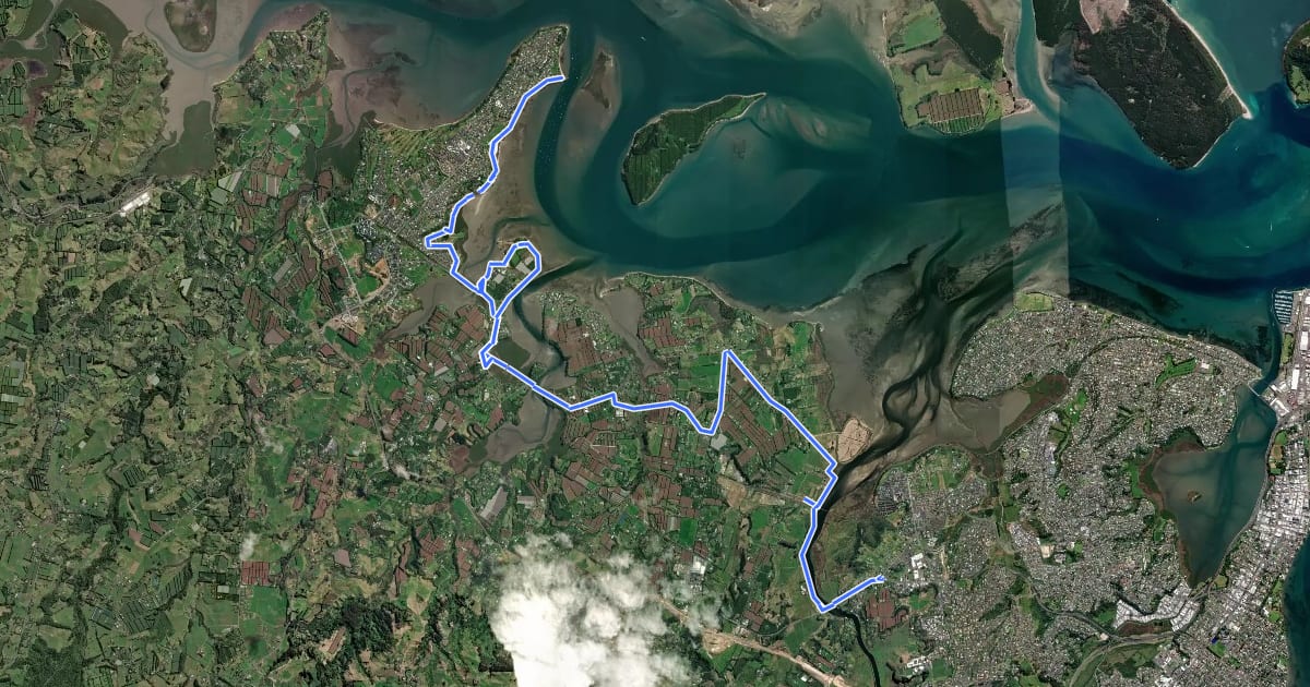 Маршрут Ōmokoroa Cycleway на спутниковом снимке