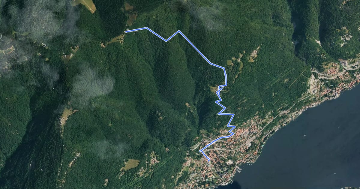 Маршрут Moltrasio - Rifugio Bugone на спутниковом снимке