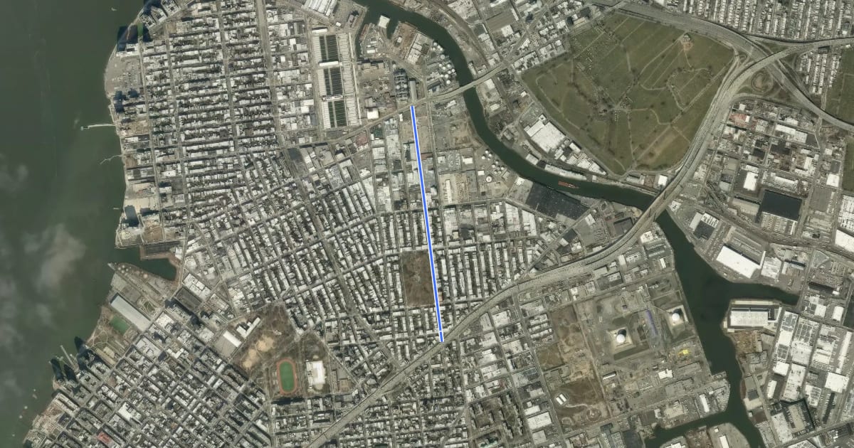 Маршрут Monitor Street на спутниковом снимке