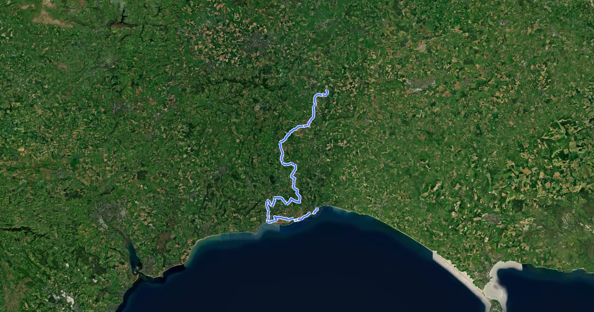 Маршрут Monmouth Rebellion Walk на спутниковом снимке