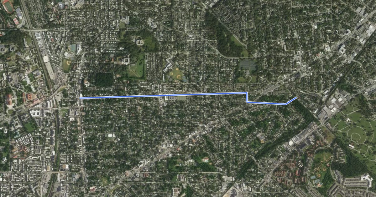 Маршрут Monroe Street NW на спутниковом снимке