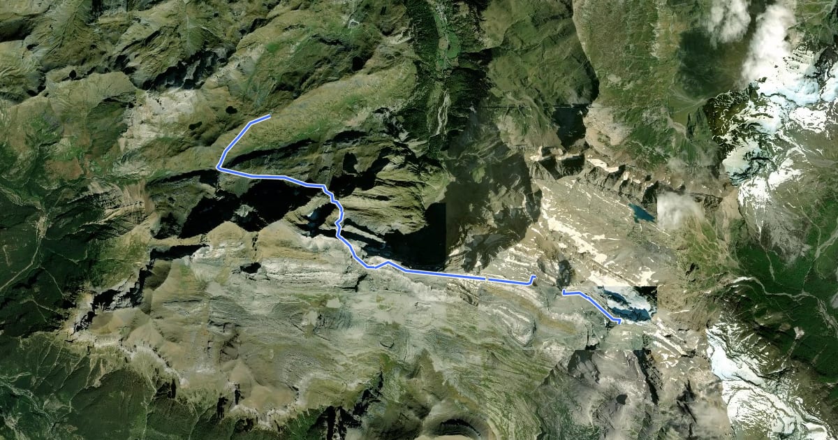 Маршрут Mont Perdu par la brèche de Roland на спутниковом снимке
