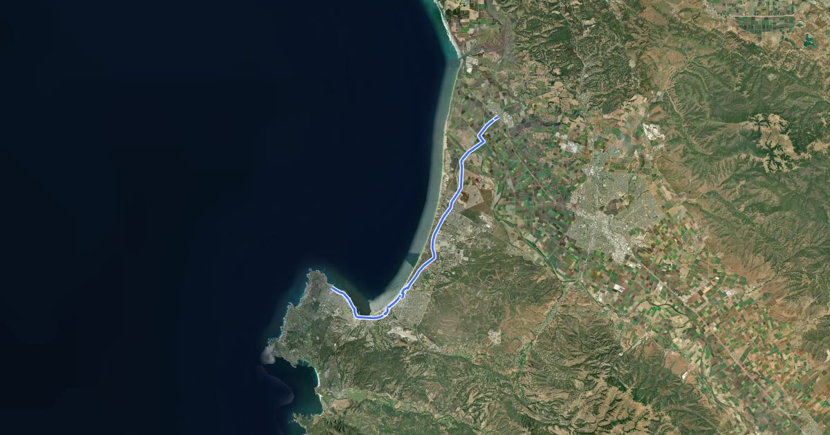 Маршрут Monterey Bay Coastal Trail на спутниковом снимке