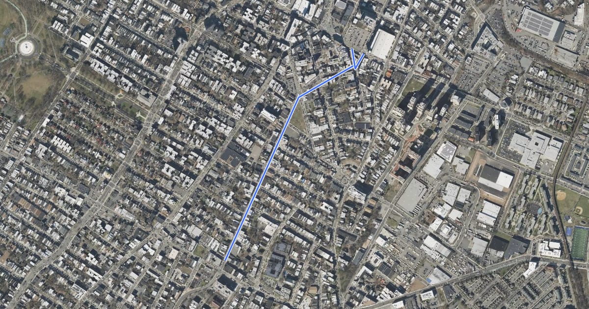 Маршрут Monticello Avenue на спутниковом снимке
