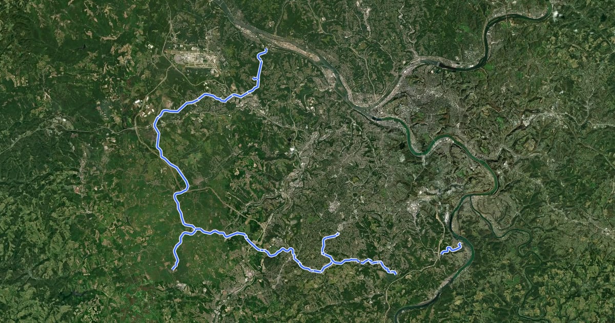 Маршрут Montour Trail на спутниковом снимке