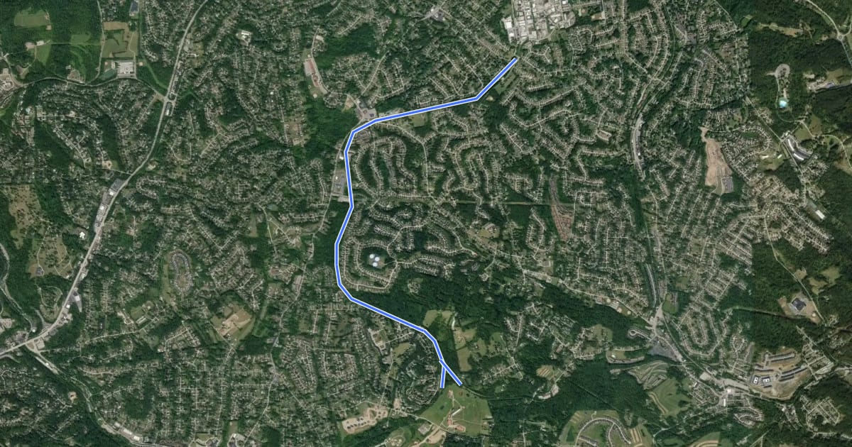 Маршрут Montour Trail - Bethel Park Spur на спутниковом снимке
