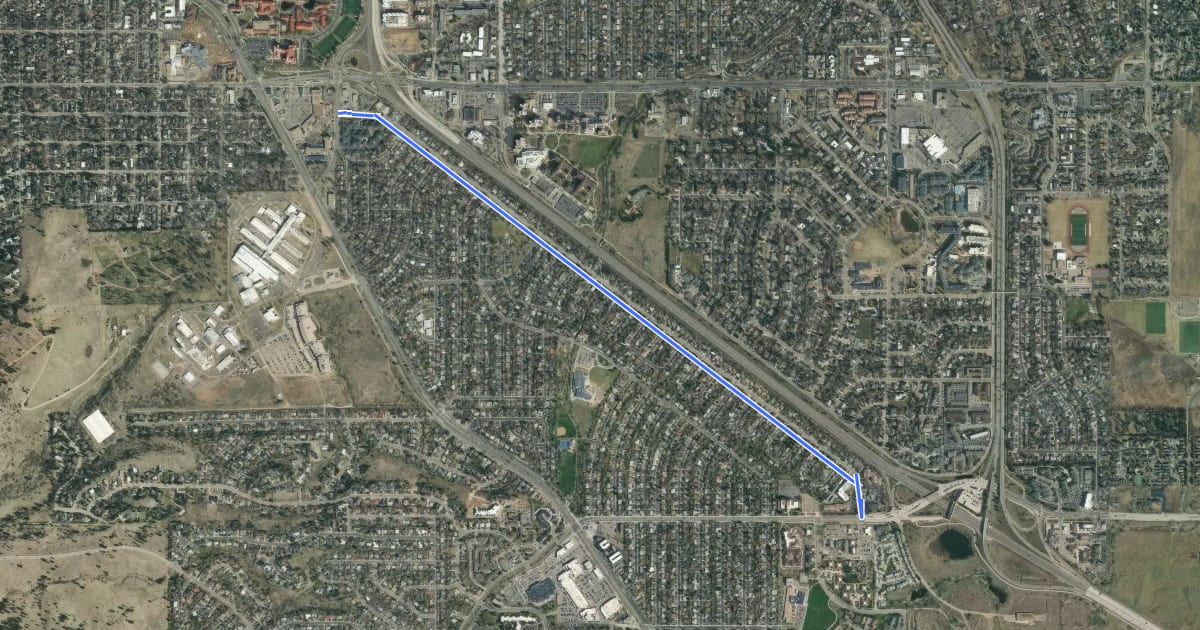 Маршрут Moorhead Bike Route на спутниковом снимке