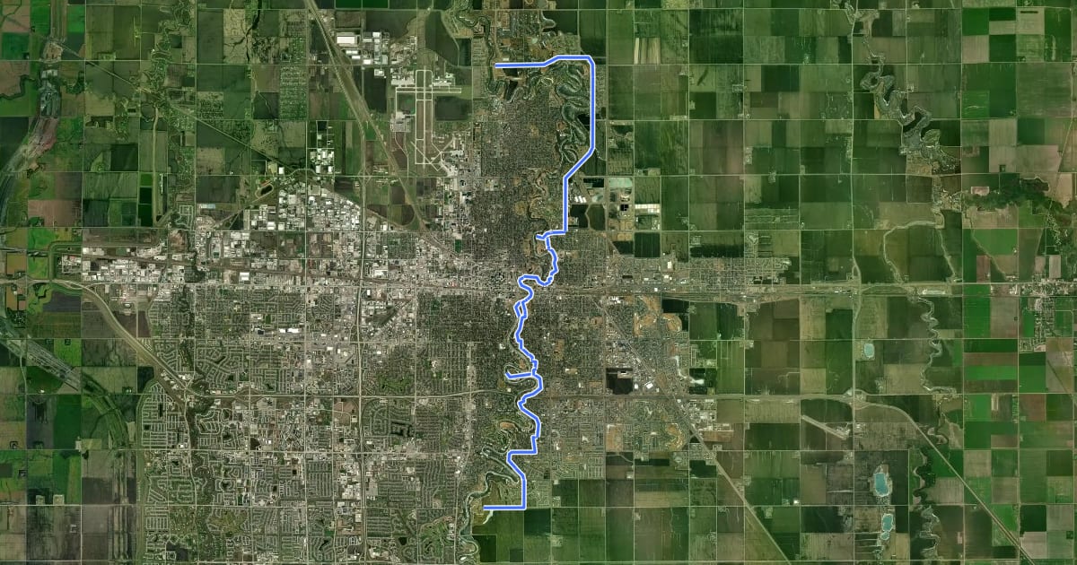 Маршрут Moorhead River Corridor Trail на спутниковом снимке