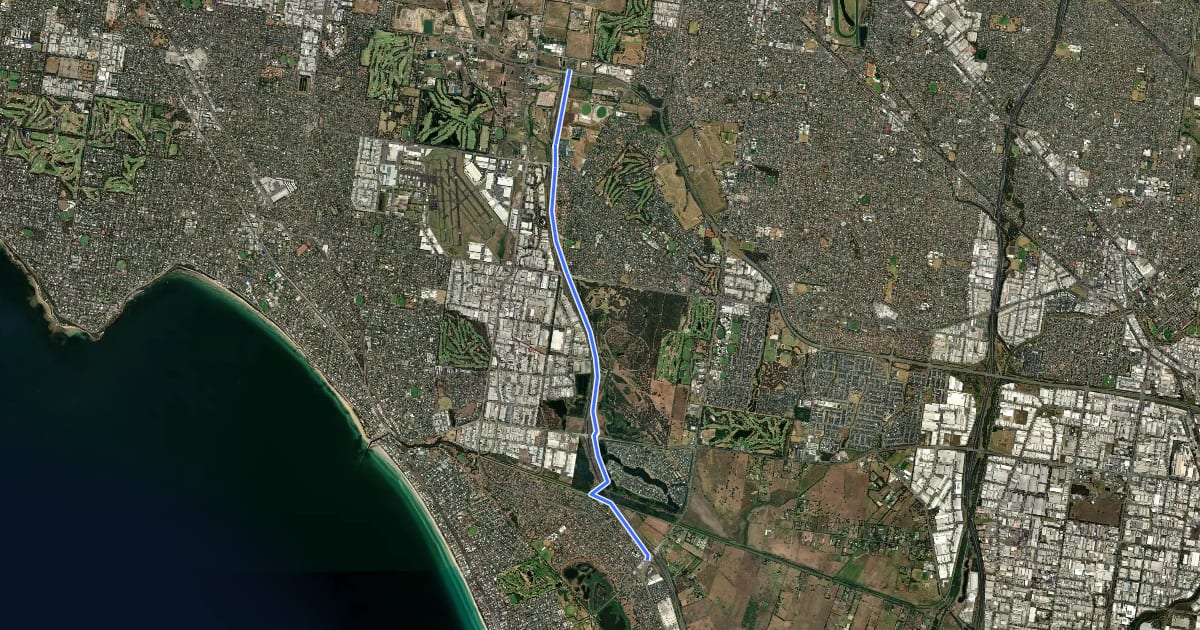 Маршрут Mordialloc Freeway Trail на спутниковом снимке