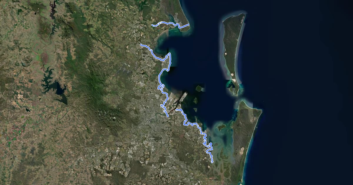 Маршрут Moreton Bay Cycleway на спутниковом снимке