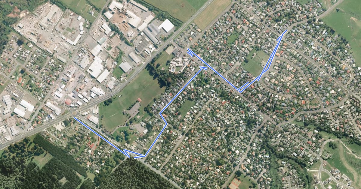 Маршрут Morey Street - Tarawera Road Shared Path на спутниковом снимке