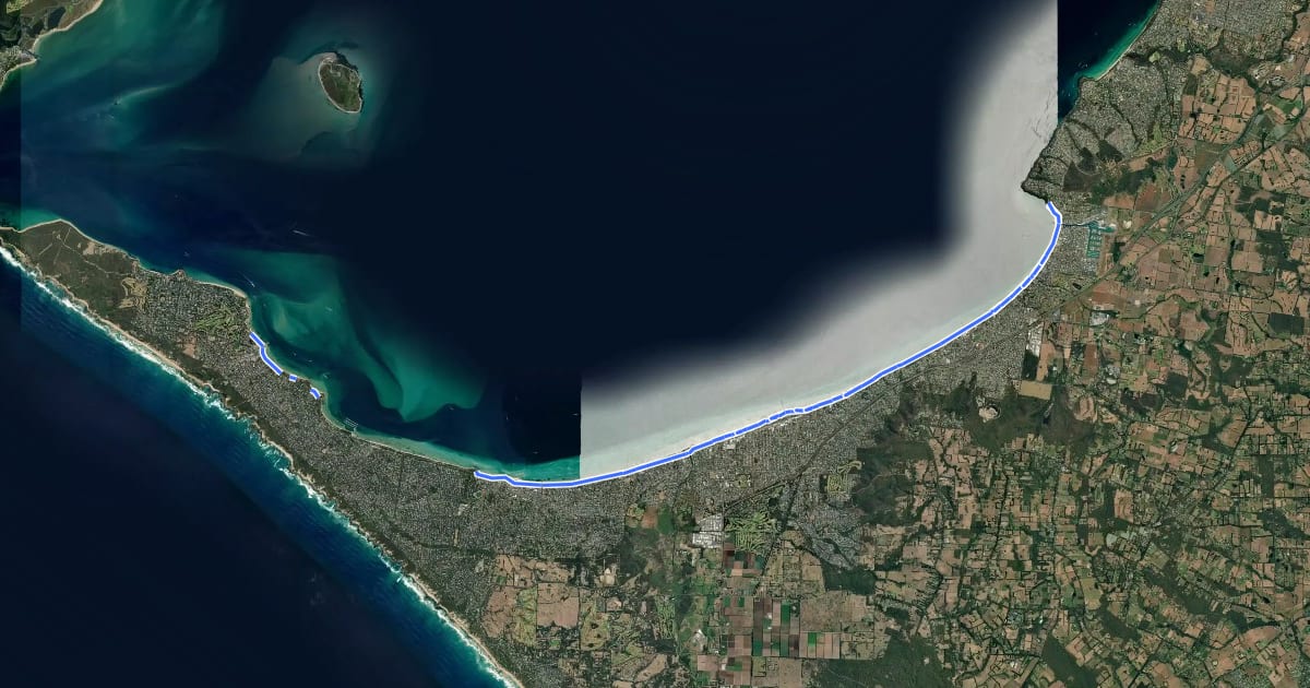 Маршрут Mornington Peninsula Bay Trail на спутниковом снимке